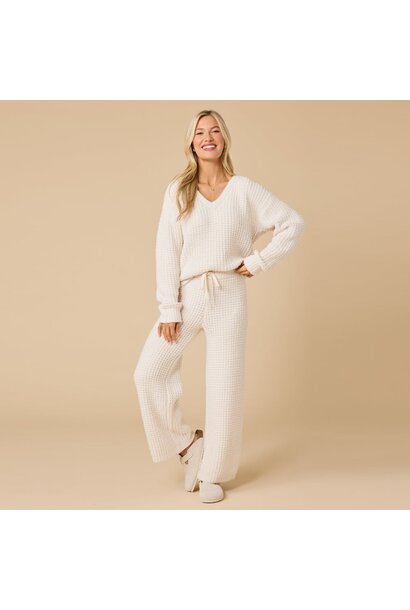 Waffle Marshmallow V-Neck with Long Pant