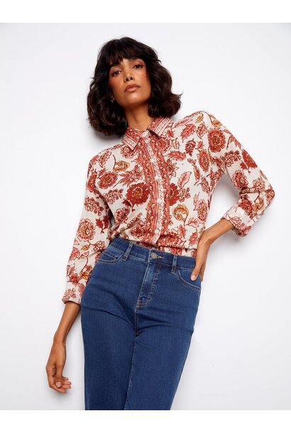 Printed Cotton Voile Button Up Blouse