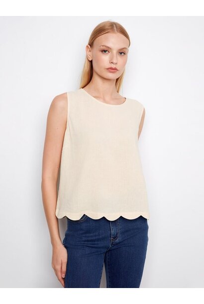Linen Blend Sleeveless Scalloped Top