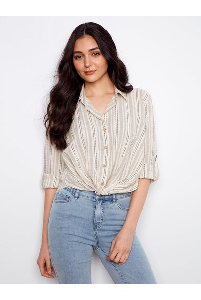Striped Cotton-Linen Blend Shirt With Front Twist