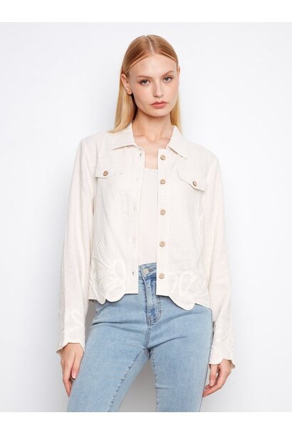Embroidered Hem Linen Blend Jacket