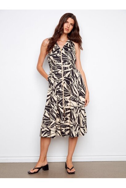 Printed Cotton Voile Front-Zip Midi Dress