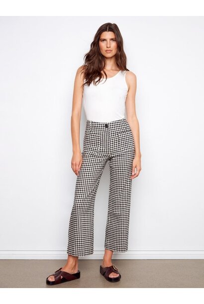 Gingham Cropped Linen Blend Pants