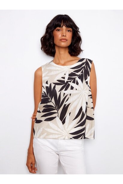 Printed Linen Blend Blouse With Back Button Detail