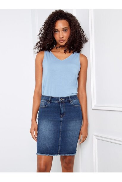 Stretch Denim Skort with Frayed Hem