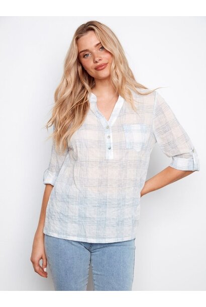 Printed Cotton Voile Half-Button Blouse