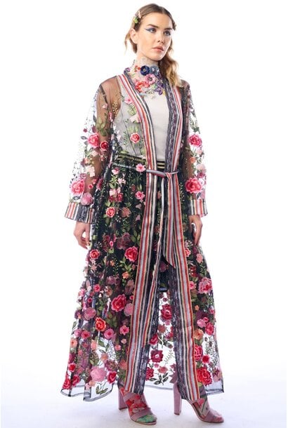 Dark Rose Embroidered Duster