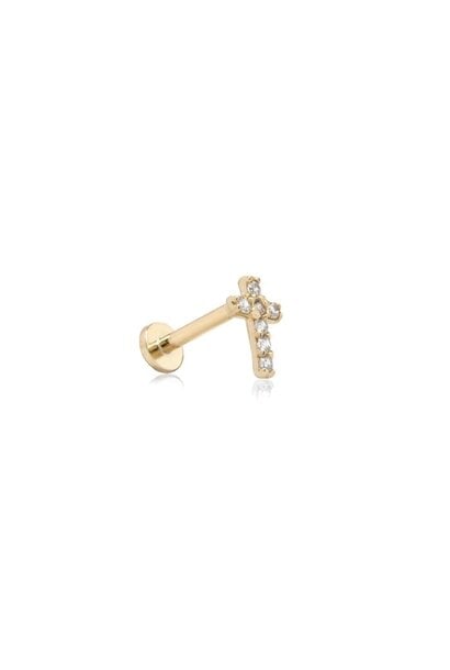 Cross Stud Flat Screwback Single Piercing