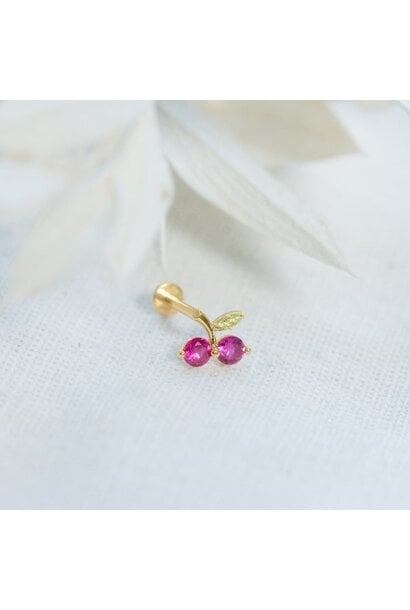 Red Cherry Flat Screwback Single Piercing