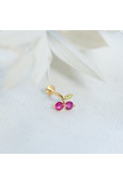 Red Cherry Flat Screwback Single Piercing