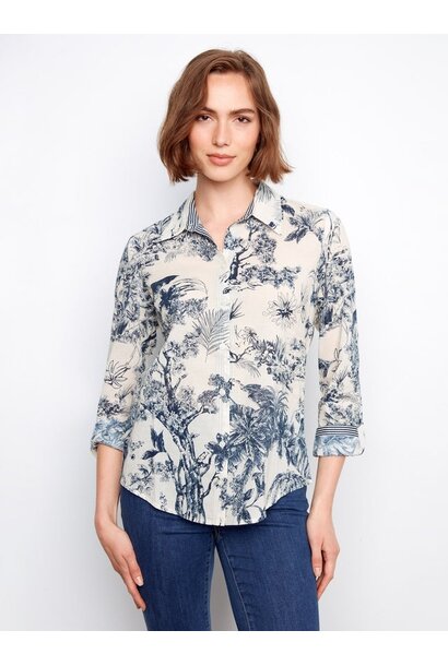 Printed Cotton Voile Button-Up Blouse