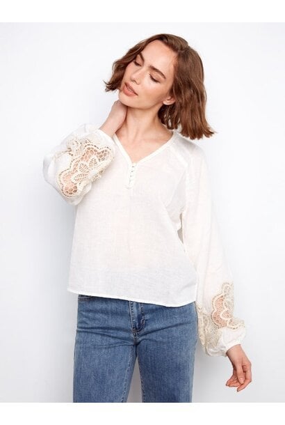 Embroidered Linen Blend Blouse