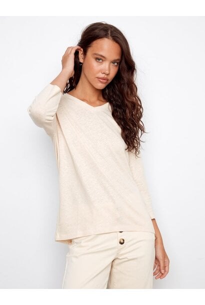 Foiled V-Neck 3/4 Sleeve Top