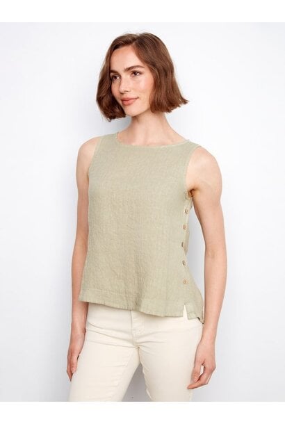 Sleeveless Linen Top With Side Buttons