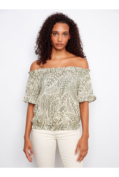 Printed Short Sleeve Off Shoulder Blouse