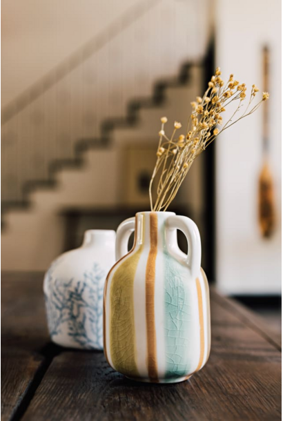 Rustic Stripe Ceramic Bud Vase