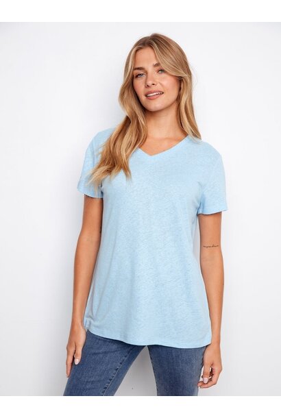 Foiled Linen Blend V-Neck T-Shirt