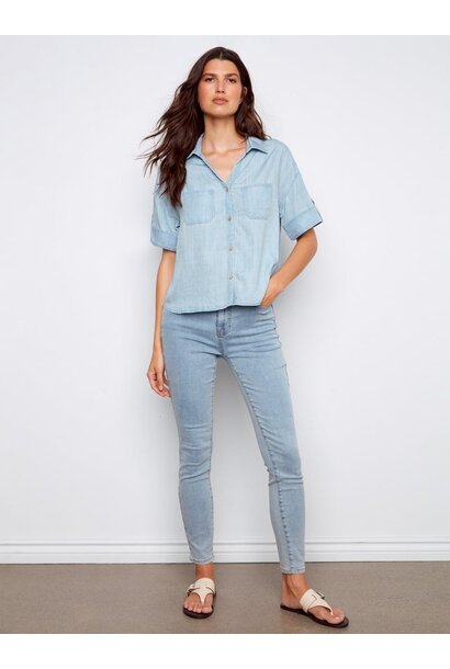 Short Sleeve Button-Front Tencel Shirt