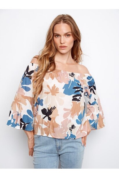 Printed 3/4 Sleeve Off-Shoulder Blouse