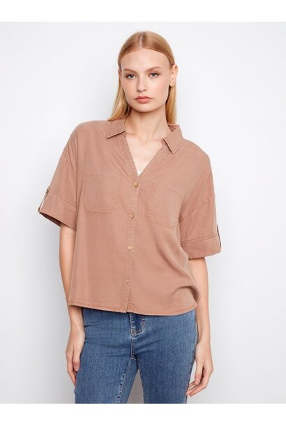 Short Sleeve Button-Front Tencel Shirt