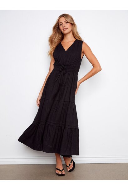 V-Neck Tiered Linen Maxi Dress