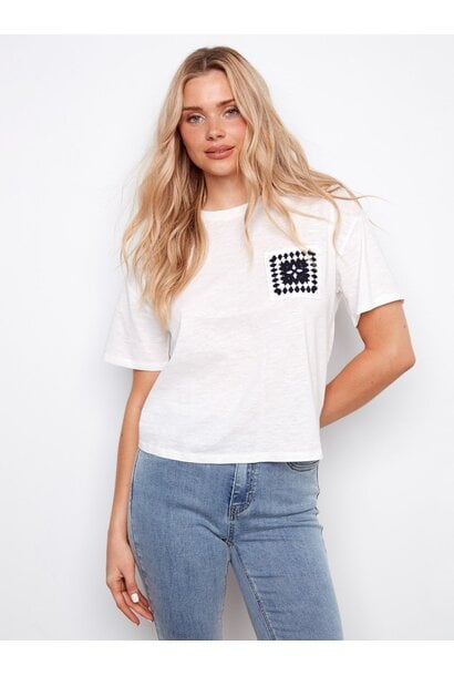 Organic Cotton T-Shirt With Crochet Pocket