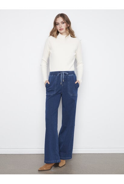 Knit Denim Wide Leg Jogger Pants