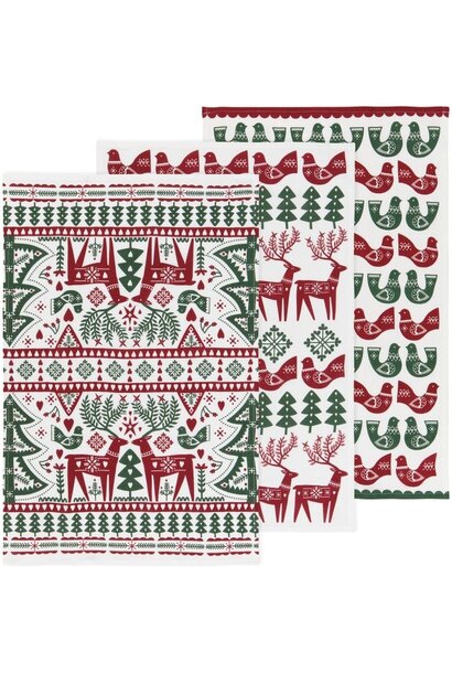 Folk Forest Christmas Bakers Floursack Dishtowels Set