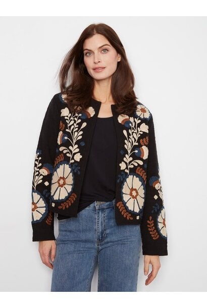 Embroidered Cotton Open Front Jacket