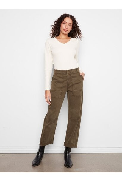Cropped Barrel Leg Twill Pants