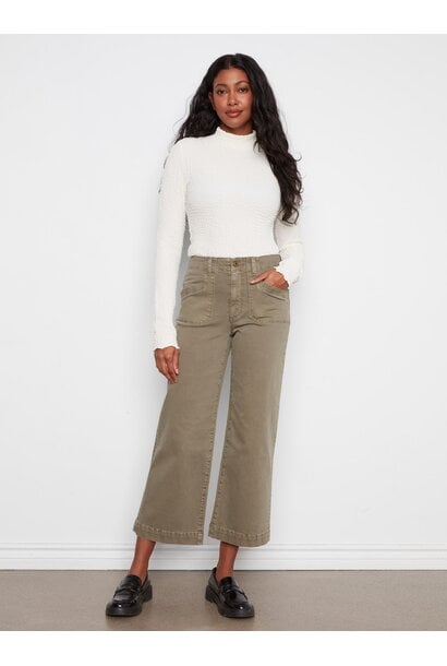 Cropped Wide Leg Stretch Twill Pants