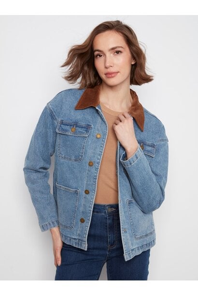 Denim Barn Jacket With Corduroy Collar