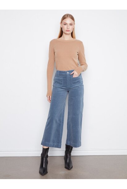 Cropped Patch Pocket Wide Leg Corduroy Pants