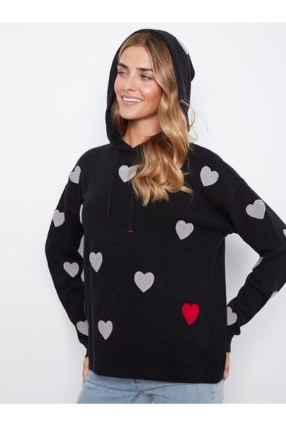 Embroidered Hearts Hoodie Sweater