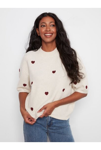 Embroidered Heart Balloon Knit Sweater