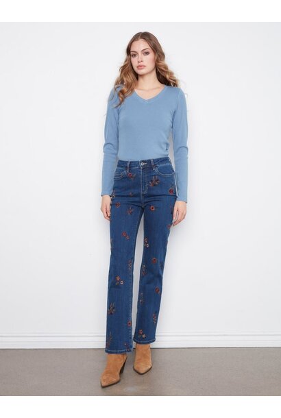 Floral Embroidered Straight Leg Jeans