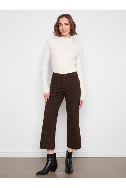 Printed Cropped Wide Leg Stretch Twill Pants