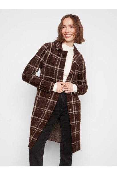 Long Plaid Knit Coatigan