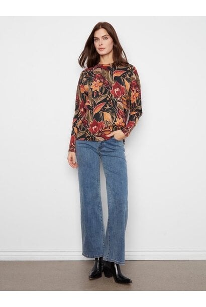 Printed Crew Neck Sweater With Sleeve Zippers