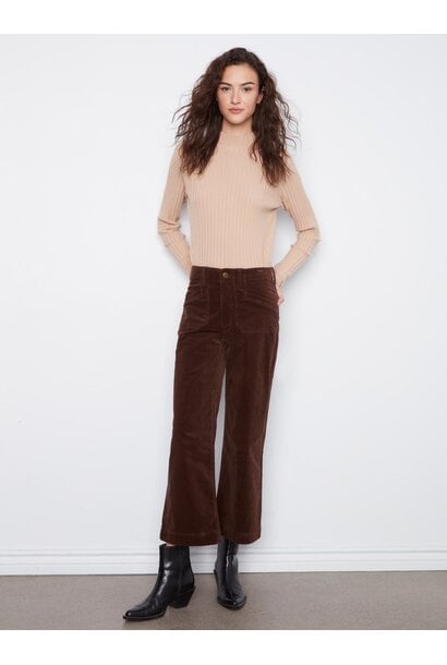 Cropped Wide Leg Corduroy Pants With Patch Pockets