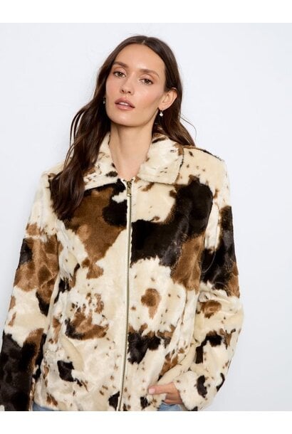 Cow Print Faux Fur Jacket