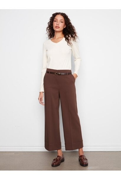 Belted Wide Leg Crepe Pants