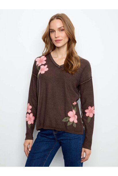 Reversible Floral V-Neck Sweater