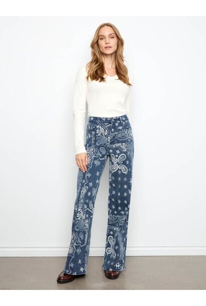 Wide Leg Printed Twill Pants