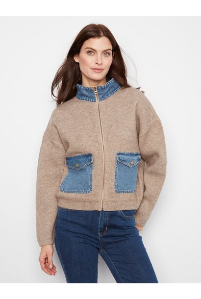 Denim Detail Sweater Jacket