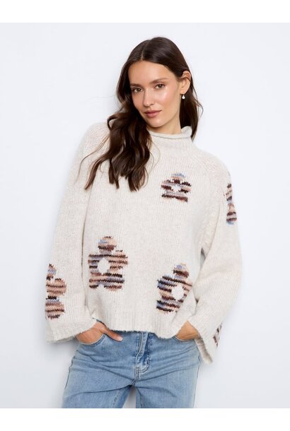 Floral Mock Neck Knit Sweater