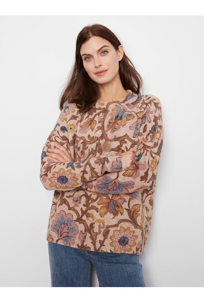 Printed Crew Neck Sweater With Sleeve Zippers
