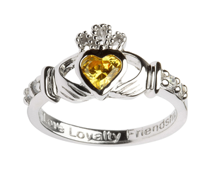 Personalized Sterling Silver Claddagh Ring - March Birthstone Heart CZ Solitaire Irish Ring - View #8