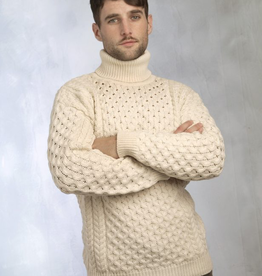 SWEATERS UNISEX ROLL NECK ARAN IRISH SWEATER - Natural