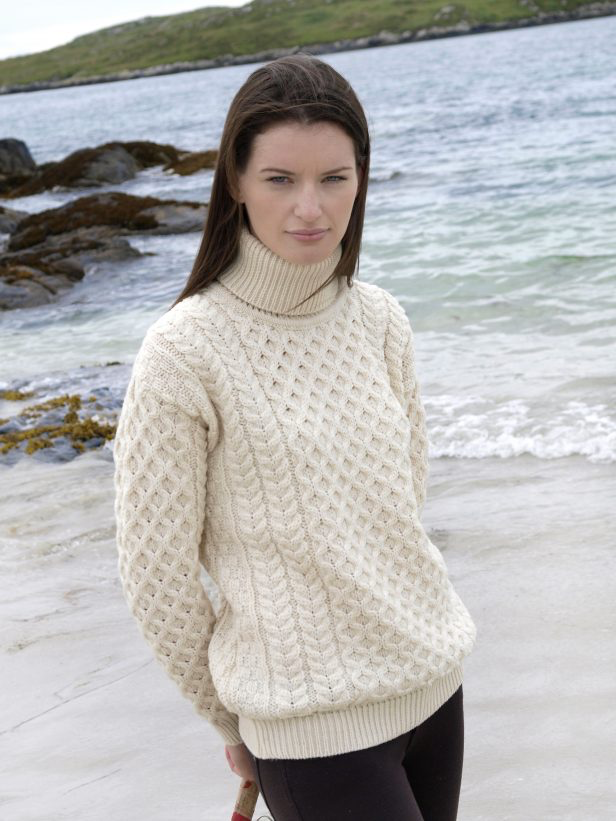 Irish Sweater | Cable Knit Turtle Neck Aran Sweater